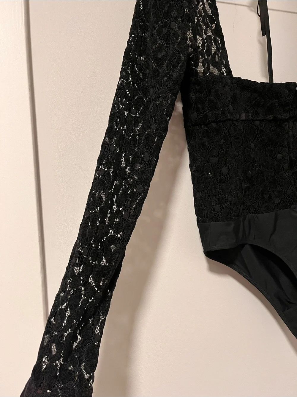 Michael Costello x Revolve Black Lace Long-Sleeve Bodysuit